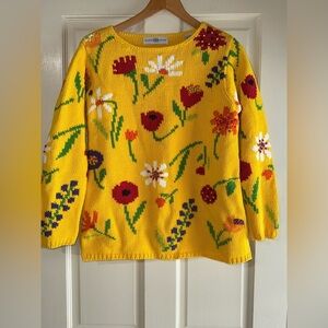 Vintage 1990s Marisa Christina Maximalist Floral Sweater Small